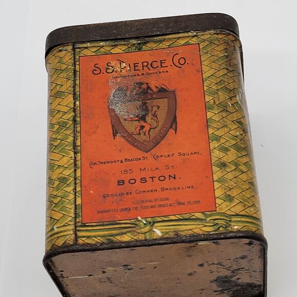 Vintage Choisa Ceylon Tea S.S. Pierce Co. Tin Boston. - Picture 9 of 12